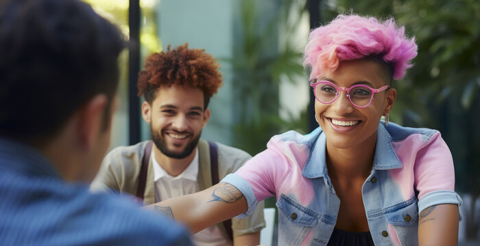 Beautiful homosexual job candidate in an inclusive and fair  job interview. Diversity, equity, inclusion, and belonging in business.