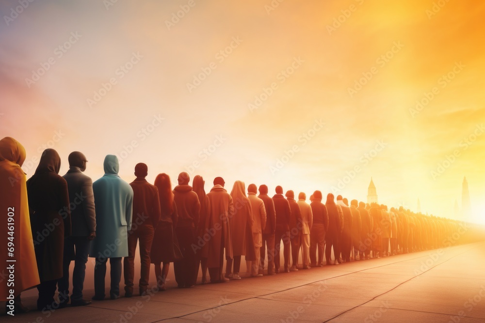 Aufkleber a large group of people standing in a line. this image can be used to represent teamwork, unity, wai