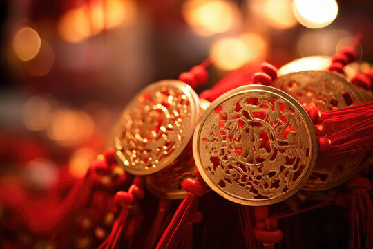 Chinese New Year, Chinese zodiac, Hong Kong market, dark yellow and light red, with space for text