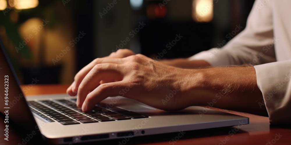 Poster person typing on a laptop. suitable for technology and work-related themes