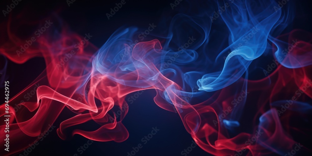 Poster close up view of vibrant red and blue smoke. perfect for adding a pop of color and energy to designs