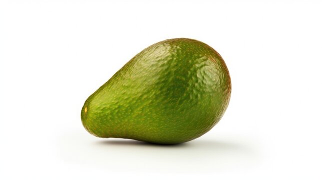 A picture of a single avocado placed on a clean white surface. This image can be used for various purposes