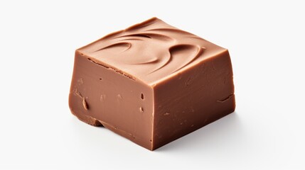 A single piece of chocolate sitting on a clean, white surface. Perfect for food and dessert related projects