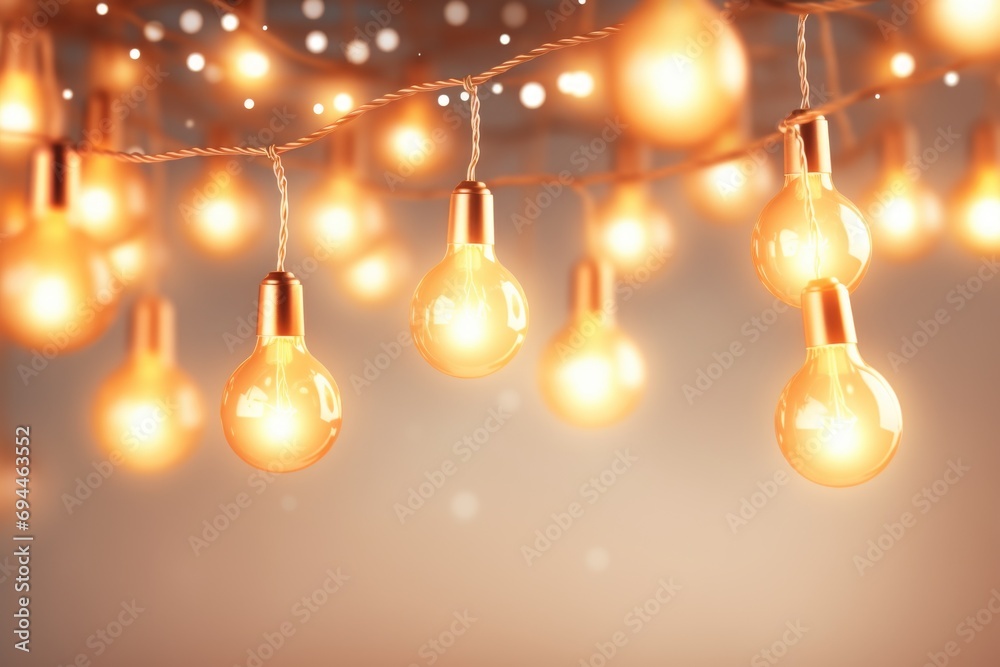 Poster A bunch of light bulbs hanging from a string. Perfect for adding a touch of creativity and brightness to any space