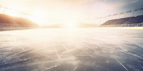 An empty ice rink covered in a thick layer of snow. Perfect for winter sports enthusiasts or winter-themed designs