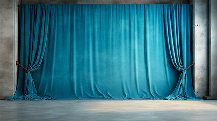 Blue curtain backdrop scene for photography studio, wallpaper or background for presentation, background for video live stream