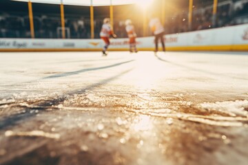 A group of people playing a game of ice hockey. Suitable for sports events and recreational activities - obrazy, fototapety, plakaty