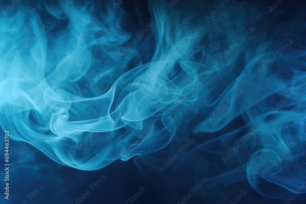 Poster blue smoke captured in a close-up shot against a black background. perfect for adding a touch of mys