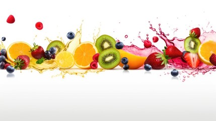 Obraz na płótnie Canvas A vibrant image capturing a group of fruits and juice splashing on top of each other. Perfect for adding a fresh and energetic touch to your projects