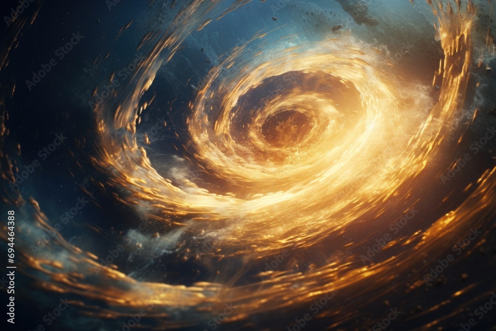 Poster A spiral shaped object is depicted in a dark sky. This image can be used to portray mystery and the unknown