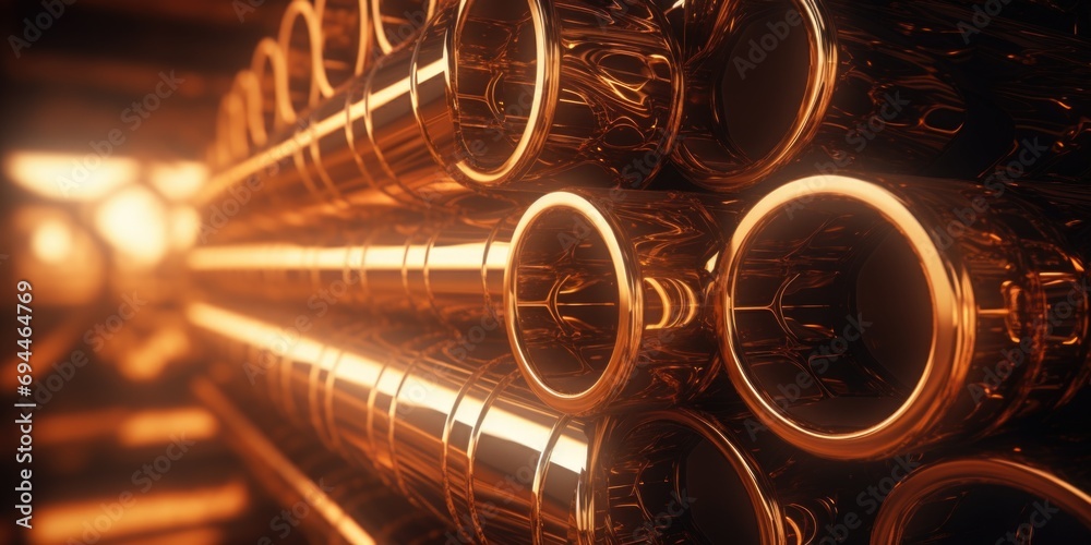 Poster A stack of pipes neatly arranged on top of each other. Suitable for industrial concepts or construction projects