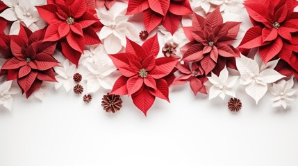 Beautiful red and white poinsettias on a clean white background. Perfect for holiday decorations and festive designs