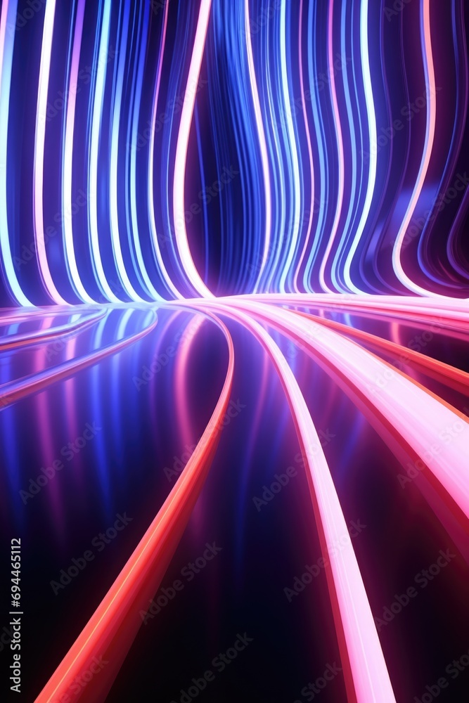 Poster A vibrant and mesmerizing long exposure photo capturing the beauty of a colorful light tunnel. This image is perfect for adding a touch of creativity and excitement to various projects