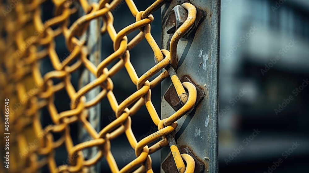 Poster a detailed view of a chain link fence. suitable for various purposes