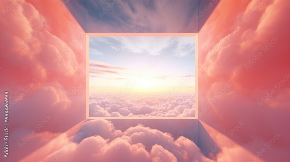 Poster An open window in the sky with clouds. This image can be used to represent freedom, escape, or a new perspective