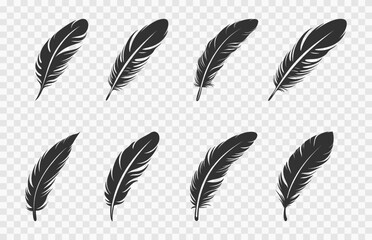 Bird Feather Silhouette Vector art Set, Feathers black Silhouette bundle