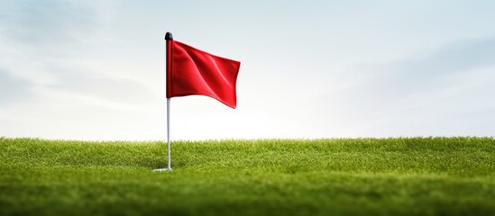 Golf club's red flag and hole. - obrazy, fototapety, plakaty