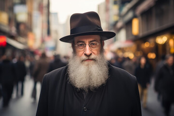 Cityscape Encounter: Senior Rabbi Walking