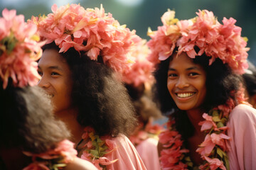 Pacific Island Gathering: Floral Adornments - obrazy, fototapety, plakaty
