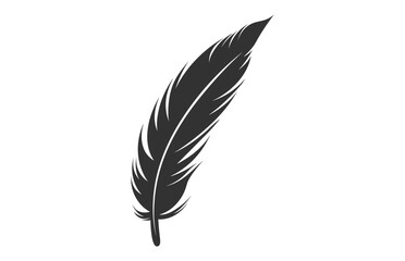 A Feather black Silhouette isolated Vector, Bird Feather Clipart on a white background