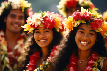 Tropical Elegance: Samoan Group with Florals - obrazy, fototapety, plakaty