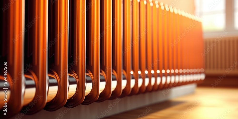 Aufkleber a detailed view of a radiator in a room. suitable for home improvement or heating system-related pro