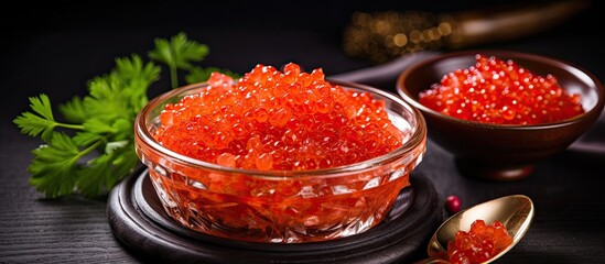 Russian red caviar marinated at home.