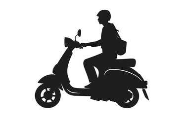 Fototapeta na wymiar A Person Riding a Scooter Vector Silhouette isolated on a white background