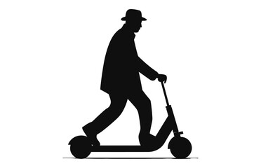 Man RIding an electric Scooter Silhouette, A push Scooter black Vector - obrazy, fototapety, plakaty
