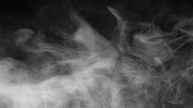 Gradual Injection of White Smoke. White smoke hangs floridly in the air and slowly spreads across the black screen