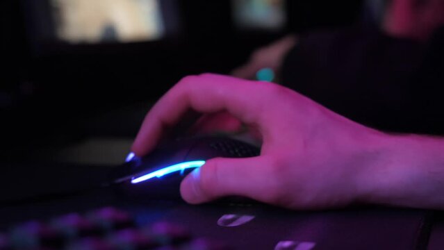 Hand on Mouse Gaming in Cyberpunk Computer Club