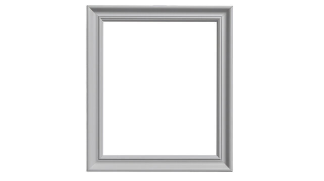 Grey landscape picture frame with an empty blank canvas for use as a border or home décor, png file cut out and isolated on a transparent background, stock illustration image