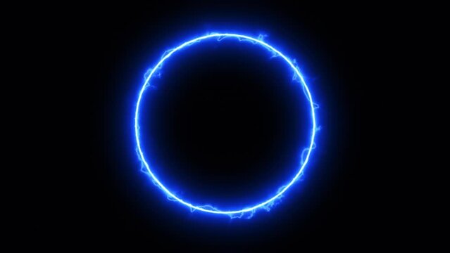 Circle on black background, loop, energy glow blue effect