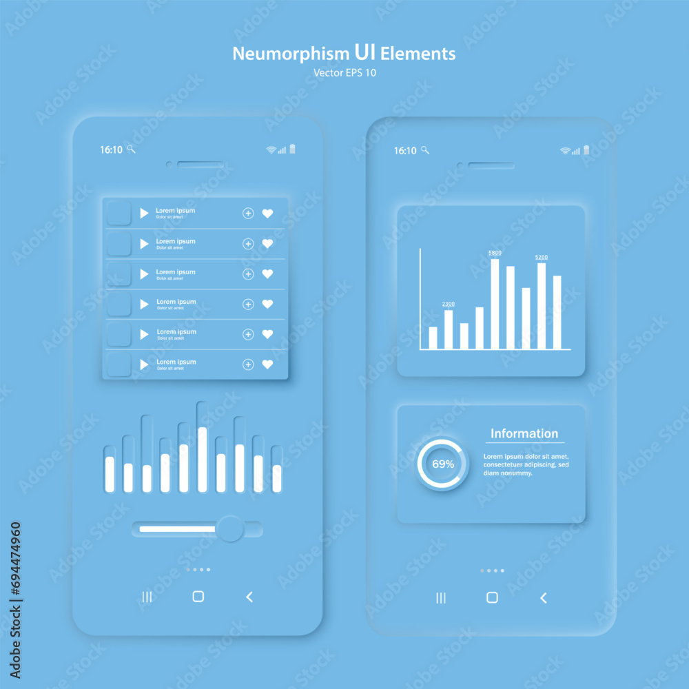 Poster the user interface elements for the mobile app are blue. user interface icons for the internet, soci
