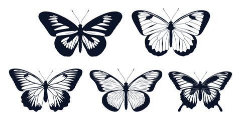 Black monochrome Butterfly Silhouettes Vector art