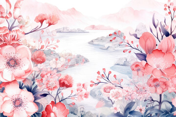 watercolor japanise stile nature pattern background