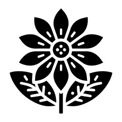 Minimal Flower Icon vector art illustration black and white, Flower Vector silhouette, simple flower art design