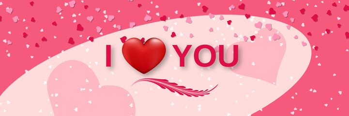 Valentine's Day elegant vector illustration. Pink background with hearts and lettering
