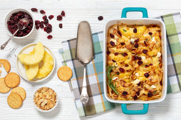 pineapple sweet casserole in baking dish, top view