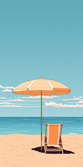 A Sunny Day by the Shore: Umbrella, Chair, and Relaxation - AI Generative