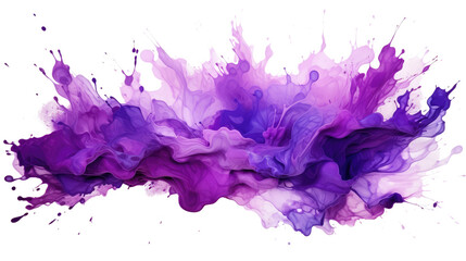 Purple color paint splash isolated on white transparent background. brush watercolor painting. PNG - obrazy, fototapety, plakaty
