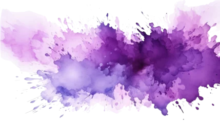 Zelfklevend Fotobehang Purple color paint splash isolated on white transparent background. brush watercolor painting. PNG © Rawf8