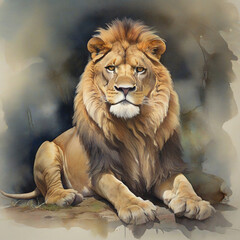 Obraz premium Big lion close-up in Savannah ,watercolor style