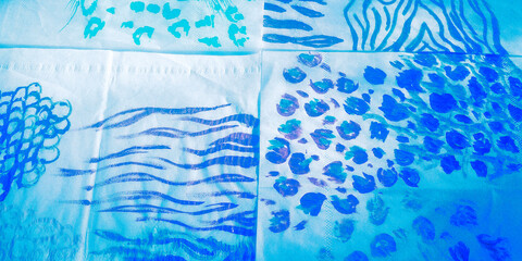 Blue Brush Paint Pattern. Skin Cat. Animal Fur - obrazy, fototapety, plakaty