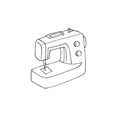 .Modern electric sewing machine hand-drawn illustration. Tailor equipment in hand-drawn line style. Isolated on a white background.