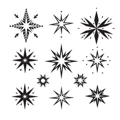 Vector Illustration of intricate snowflake designs with geometric patterns