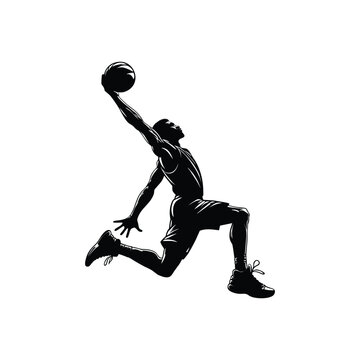 recommend clip art: silhouette illustration of a basketball player performing a slam dunk