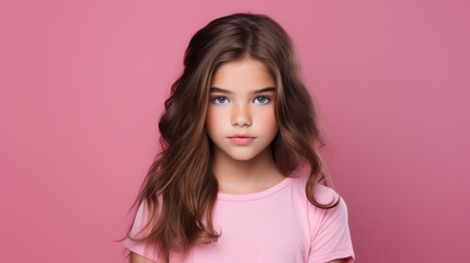 Portrait of a Young girl on pink studio background