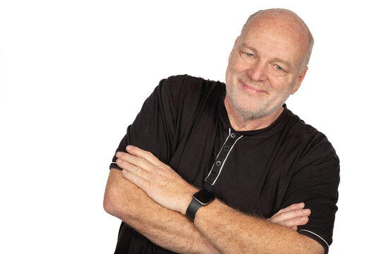 Confident Smiling 58-Year-Old White Male Portrait on White Background