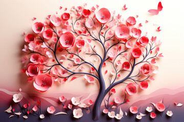 tree with pink flowers minimalist digital art illustration Valentines Day wallpaper